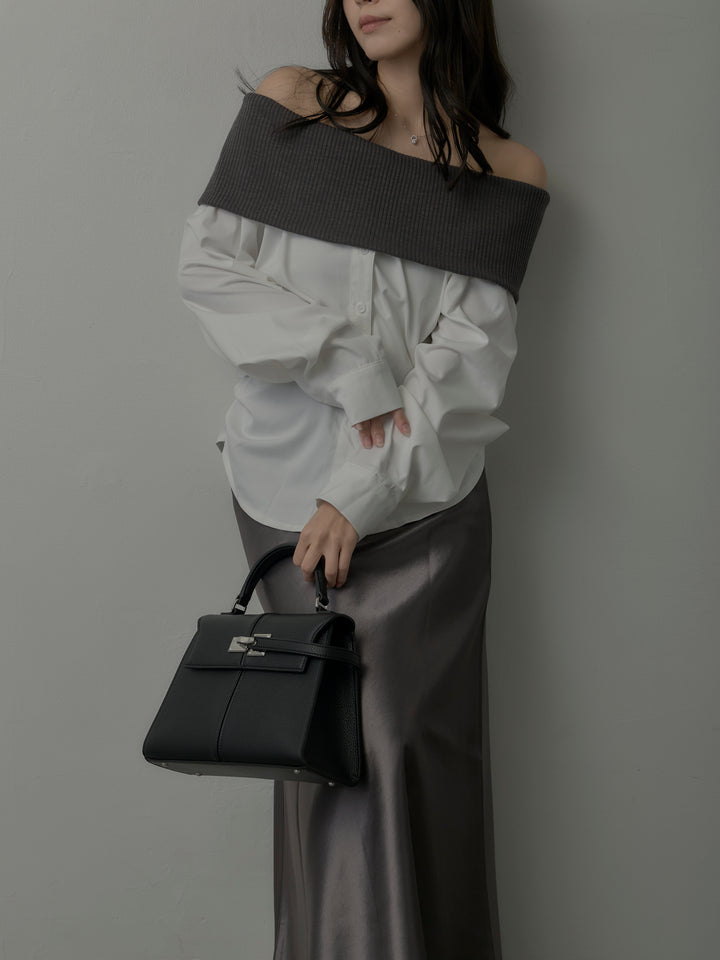 【SET】ニットシャツドッキングオフショルトップス+ニットシャツドッキングオフショルトップス(2set)