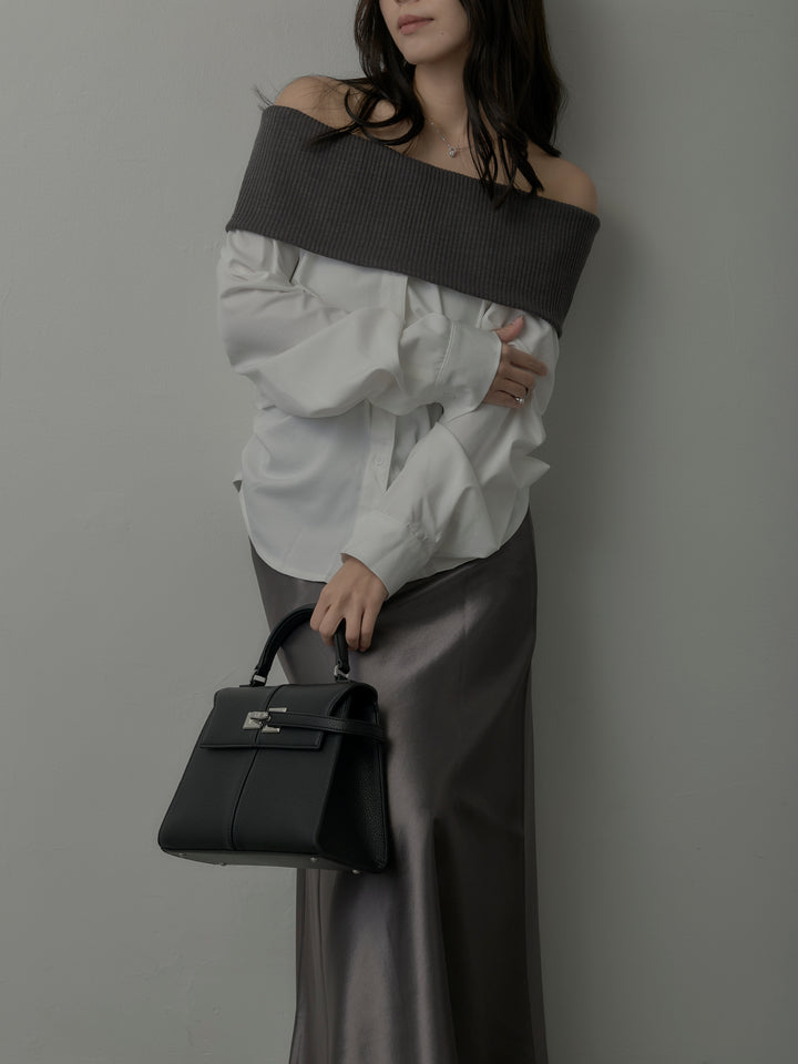 【SET】ニットシャツドッキングオフショルトップス+ニットシャツドッキングオフショルトップス(2set)