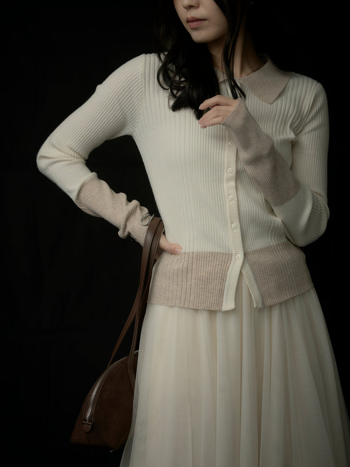 【SET】バイカラーリブニットポロトップス+バイカラーリブニットポロトップス(2set)