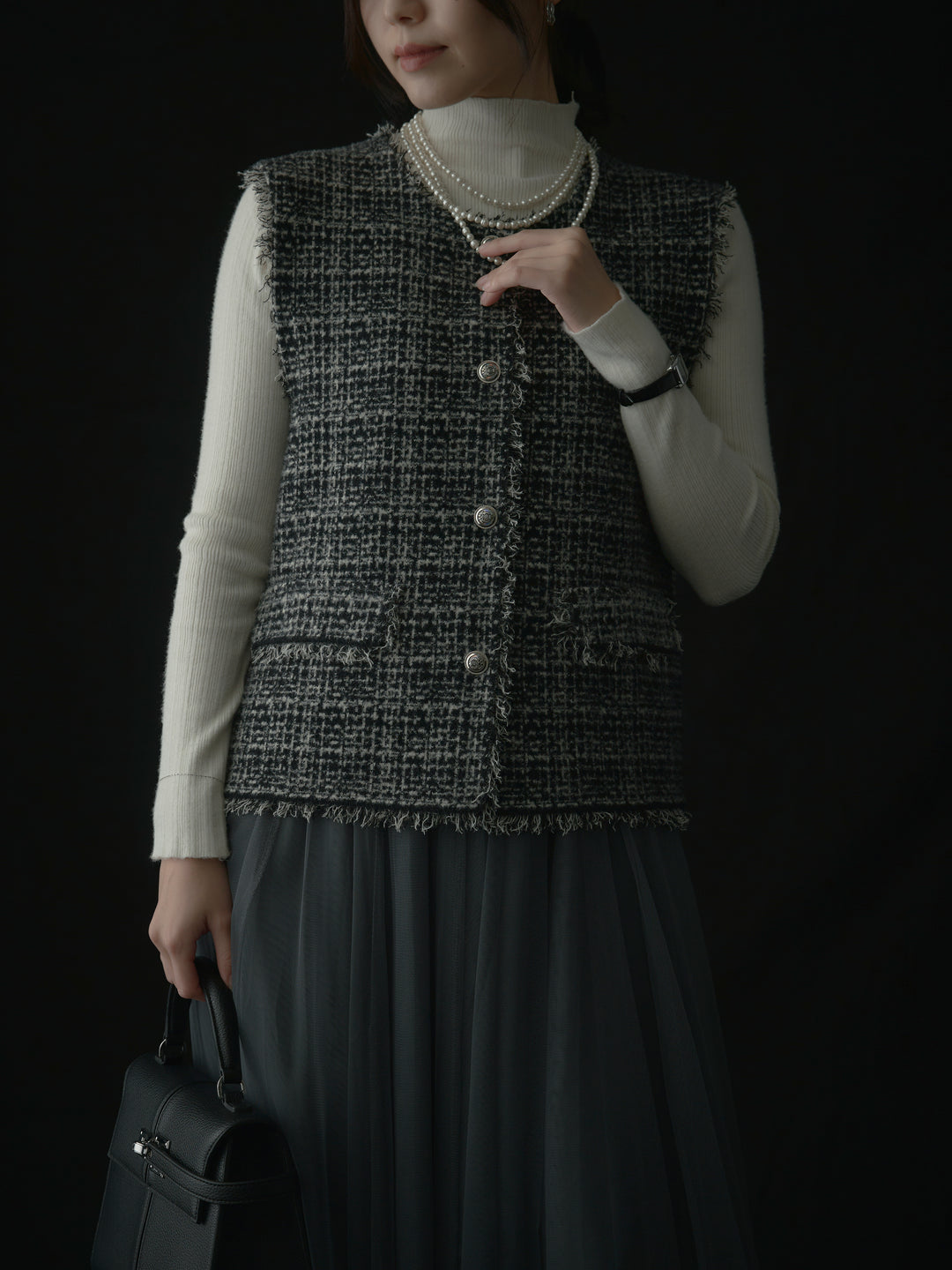 ツイードフリンジベスト