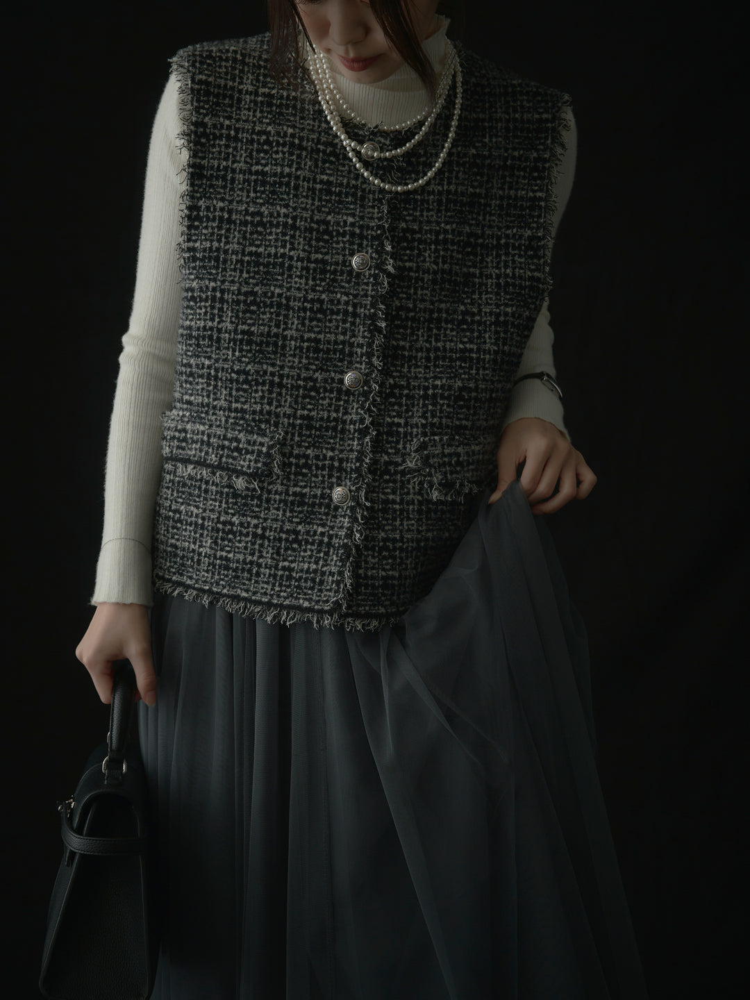 ツイードフリンジベスト