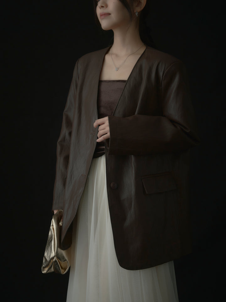 レザーノーカラージャケット