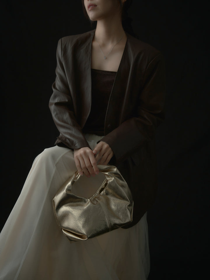 【SET】レザーノーカラージャケット+ボリュームチュールスカート(2set)