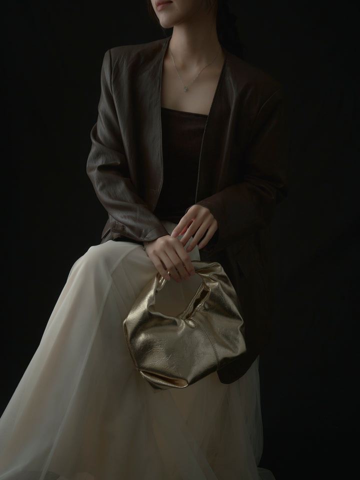 【SET】レザーノーカラージャケット+ボリュームチュールスカート(2set)