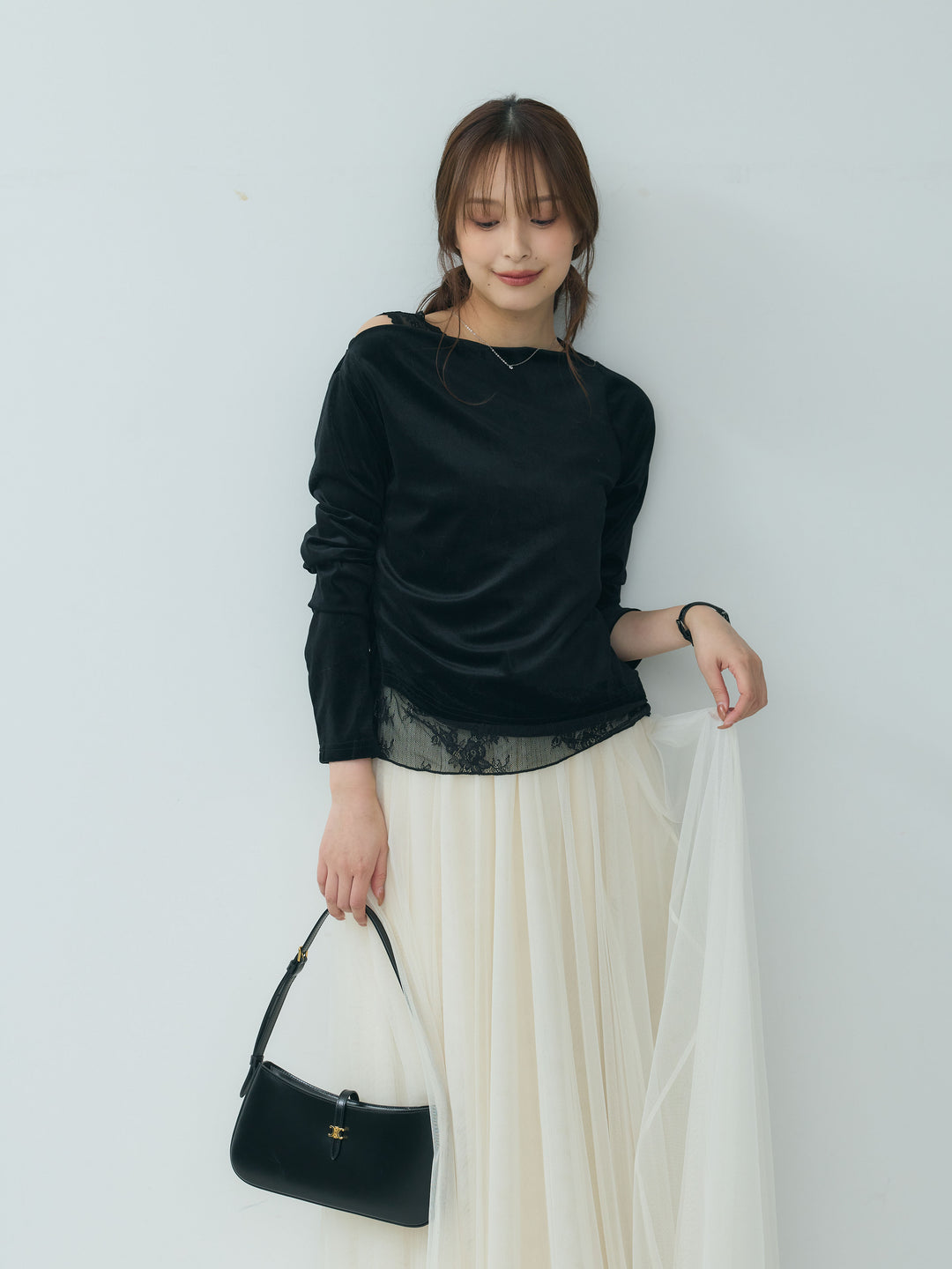 レースドッキングベロアアシメトップス