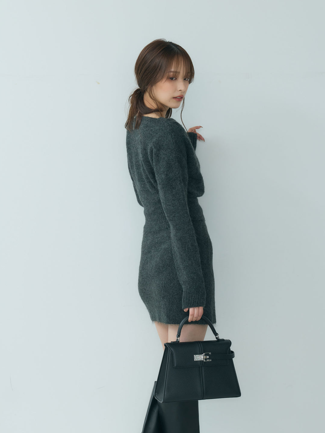 カシュクールニットトップス&ニットミニスカートSET UP