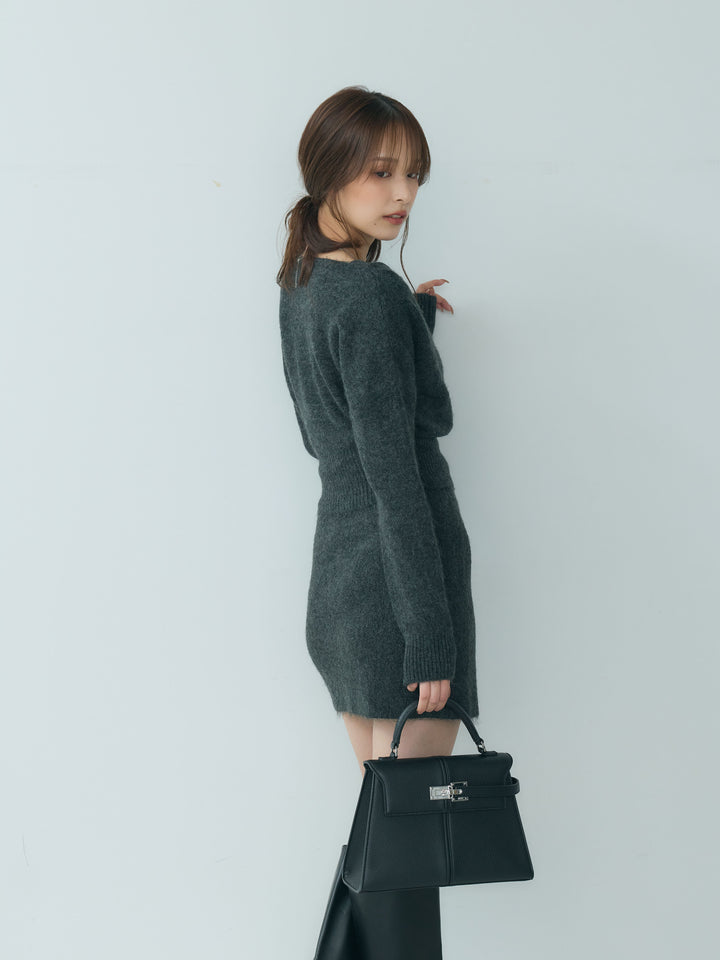 カシュクールニットトップス&ニットミニスカートSET UP