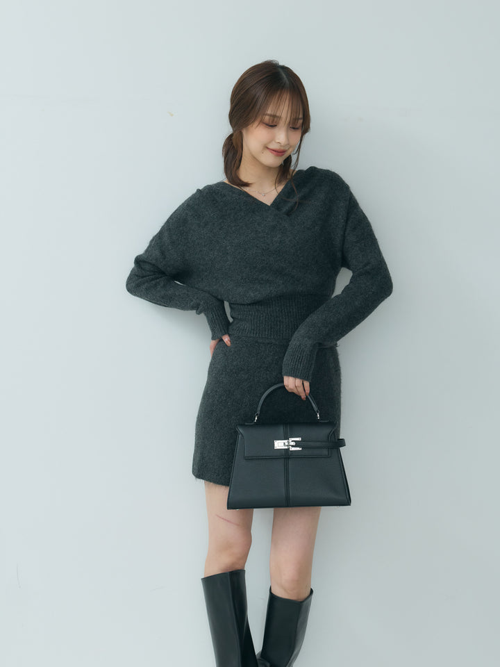 カシュクールニットトップス&ニットミニスカートSET UP