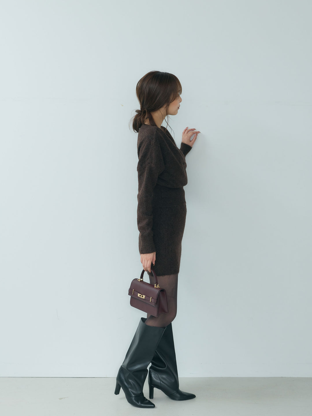 カシュクールニットトップス&ニットミニスカートSET UP