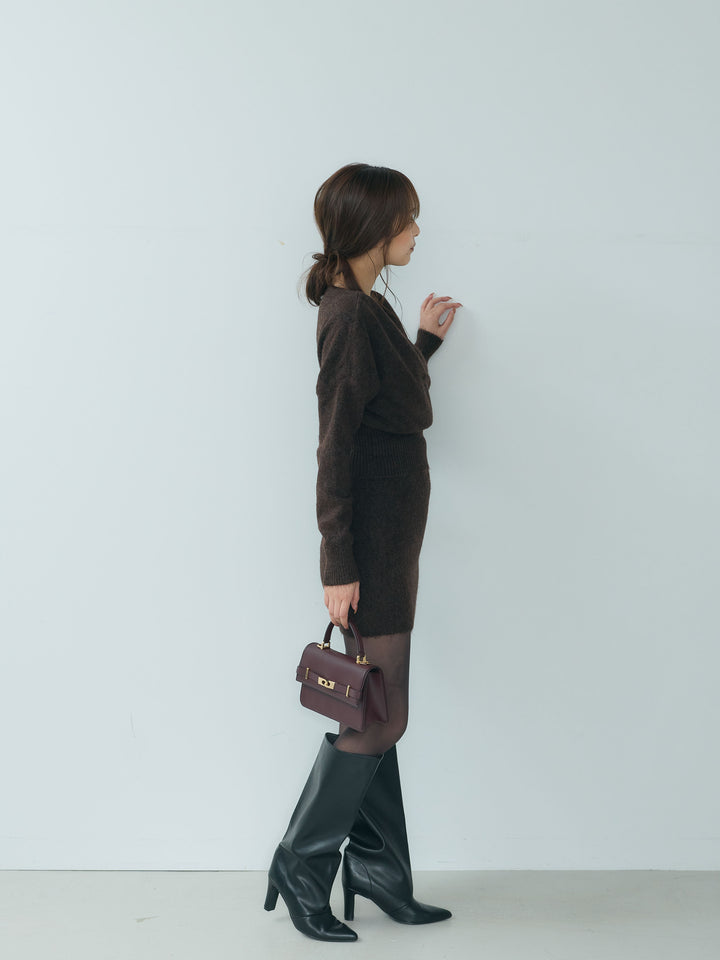 カシュクールニットトップス&ニットミニスカートSET UP