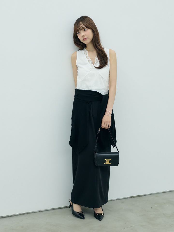 【SET】バックレースレイヤードノースリーブトップス+センタープレスベーシックストレートパンツ(2set)