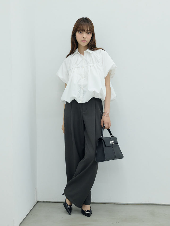 【SET】シャーリングバルーンシャツブラウス+センタープレスベーシックストレートパンツ(2set)