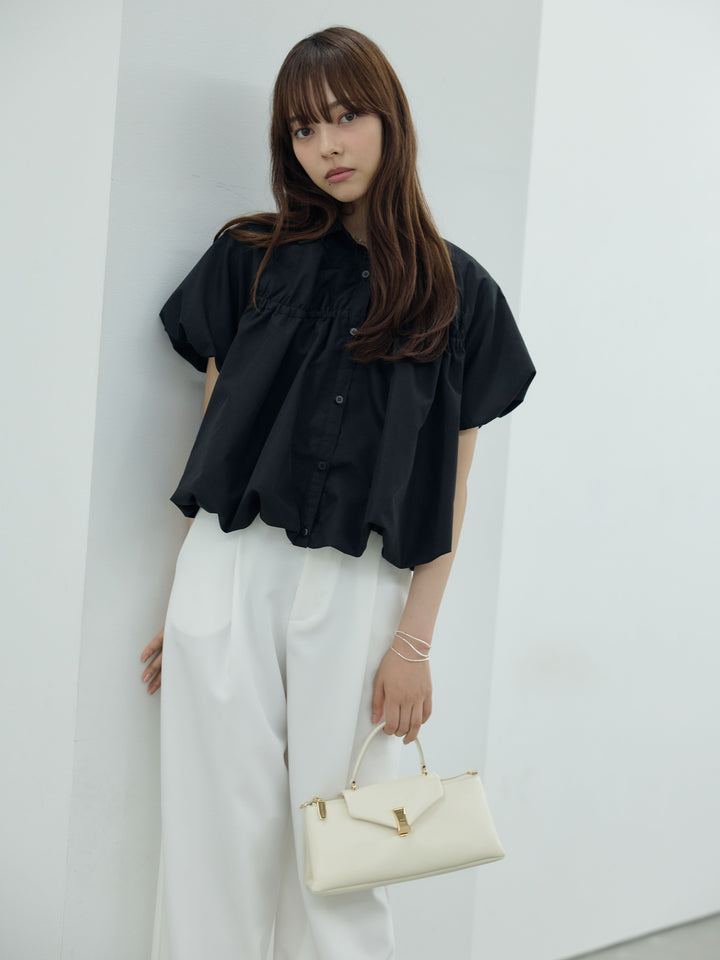 【SET】シャーリングバルーンシャツブラウス+センタープレスベーシックストレートパンツ(2set)