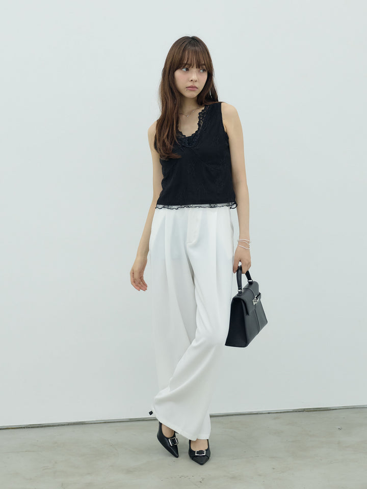 【SET】バックレースレイヤードノースリーブトップス+センタープレスベーシックストレートパンツ(2set)