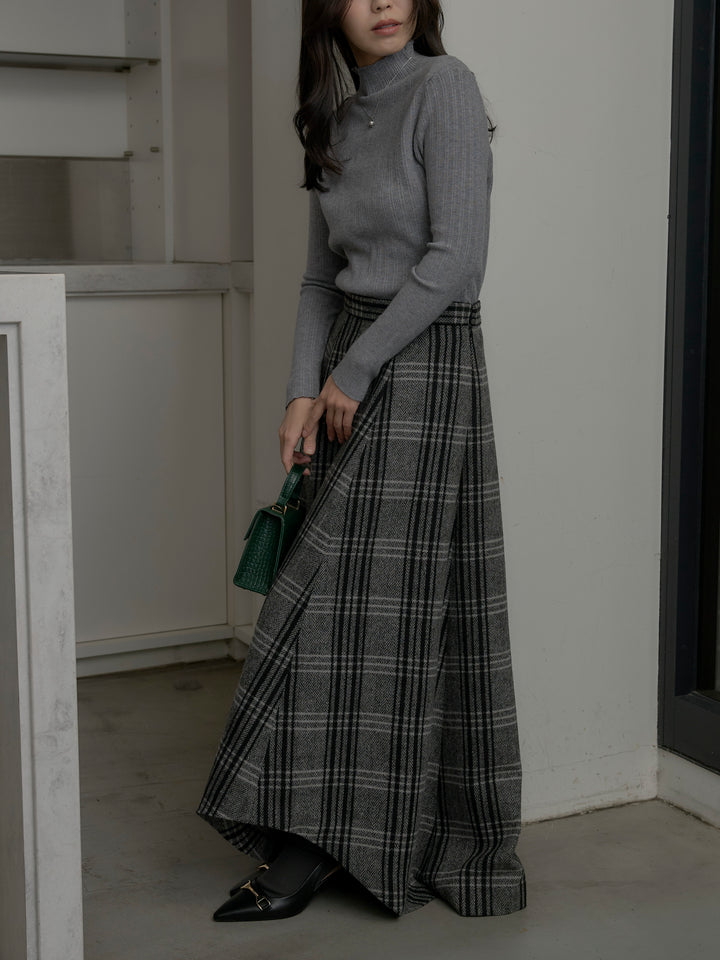 【SET】リブニットタートルネック+【Essential】クラシカルチェックウールタッチスカート(2set)