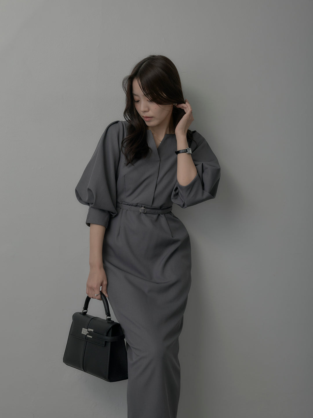 【Essential】裾レースパフスリーブワンピース