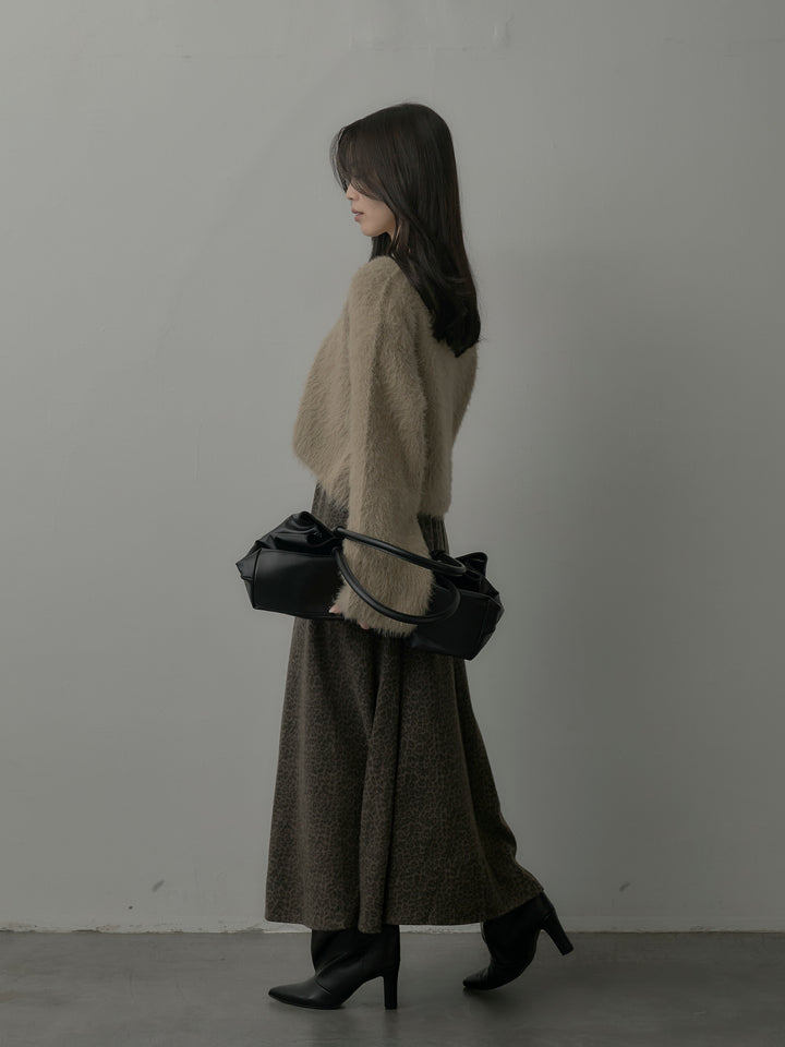 レオパードウールタッチフレアスカート