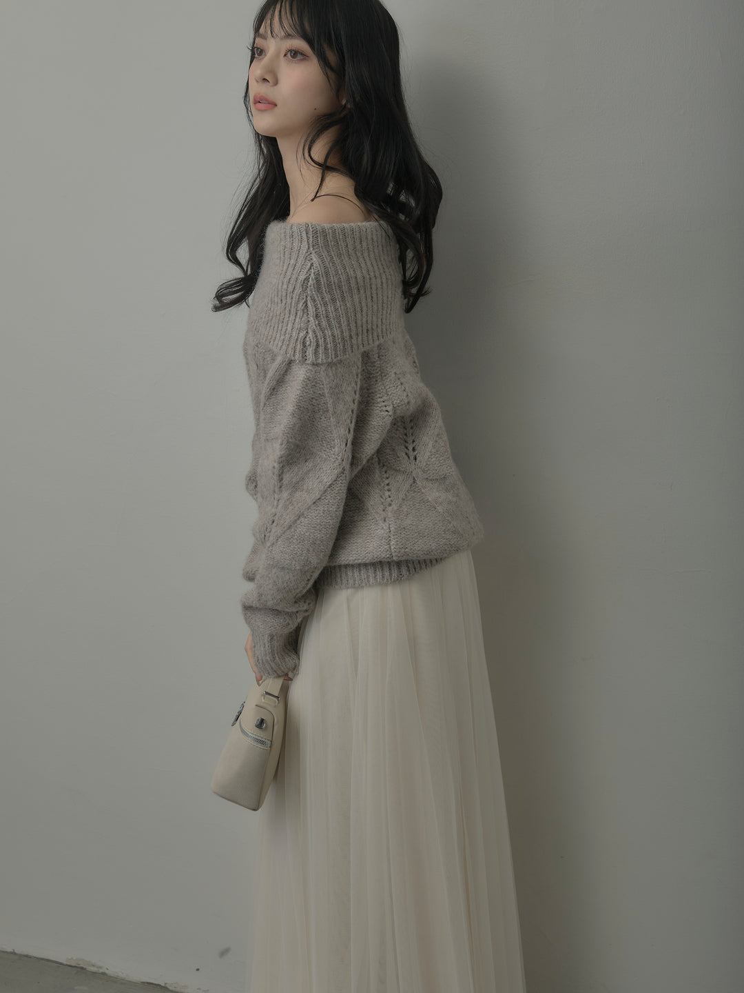 【SET】メランジニットオフショルトップス+ボリュームチュールスカート(2set)