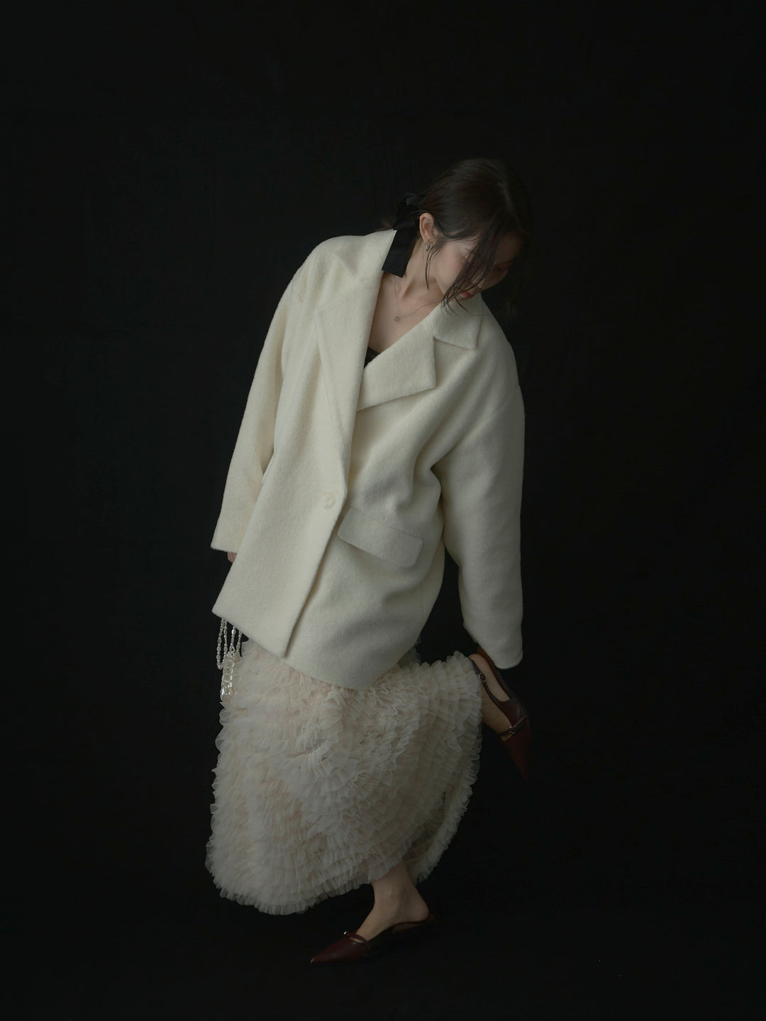 【SET】【Essential】オーバーサイズジャケットコート+ドラマチックフリルチュールスカート(2set)