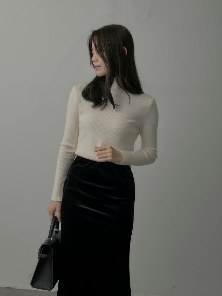 【SET】マフラー付き2WAYケープコート+リブニットタートルネック+ベロアマーメイドスカート(3set)