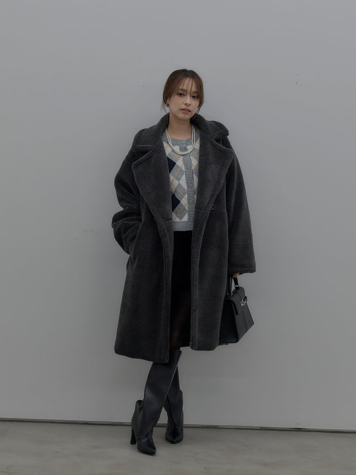 【SET】テディボアロングコート+ベロアバルーンミニスカート(インパン付き)(2set)