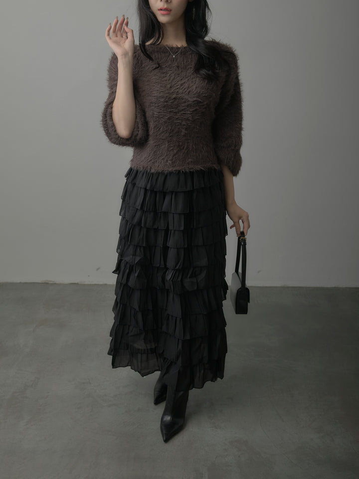 バイカラーフリルチュールスカート