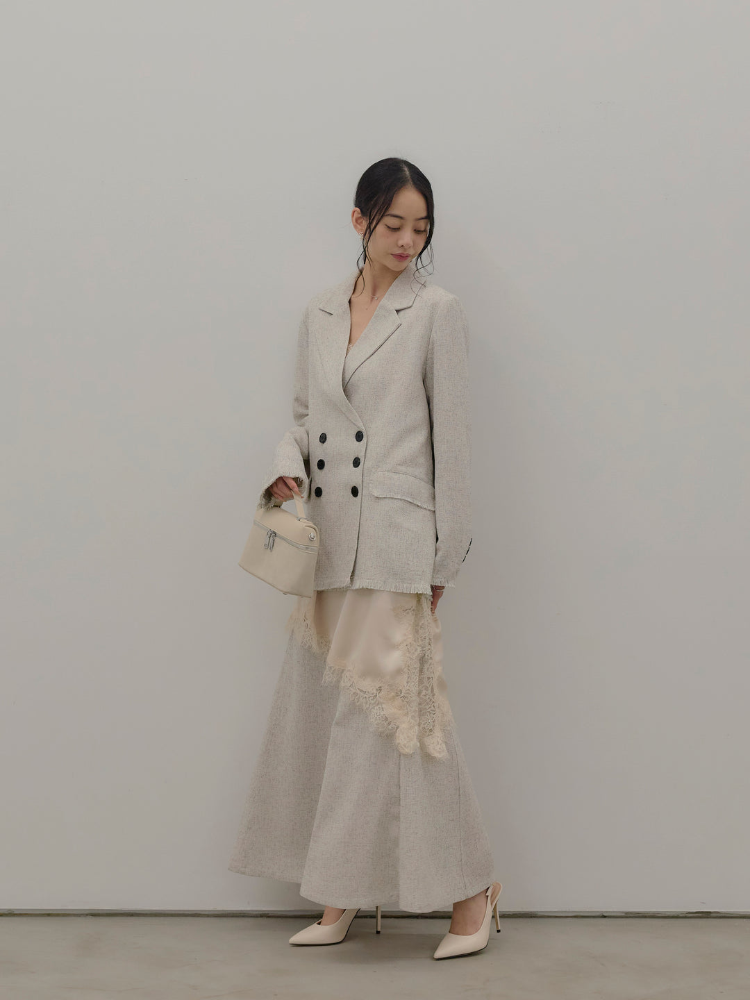 スラブネップツイードフリンジテーラードジャケット