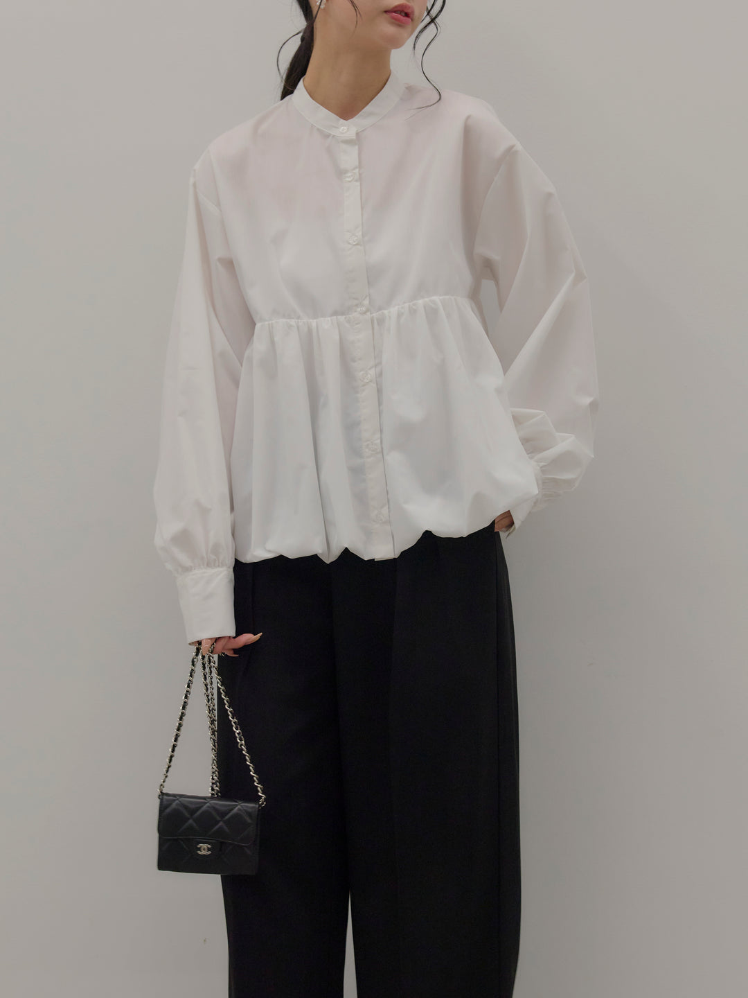 【SET】ブロードバルーンシャツ+ハイウエストセンタープレスワイドパンツ(2set)