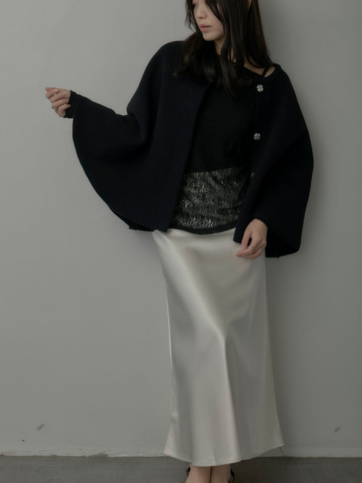 【SET】マフラー付き2WAYケープコート+【インナー付き】シアーレーストップス+ヘビーサテンAラインスカート(3set)