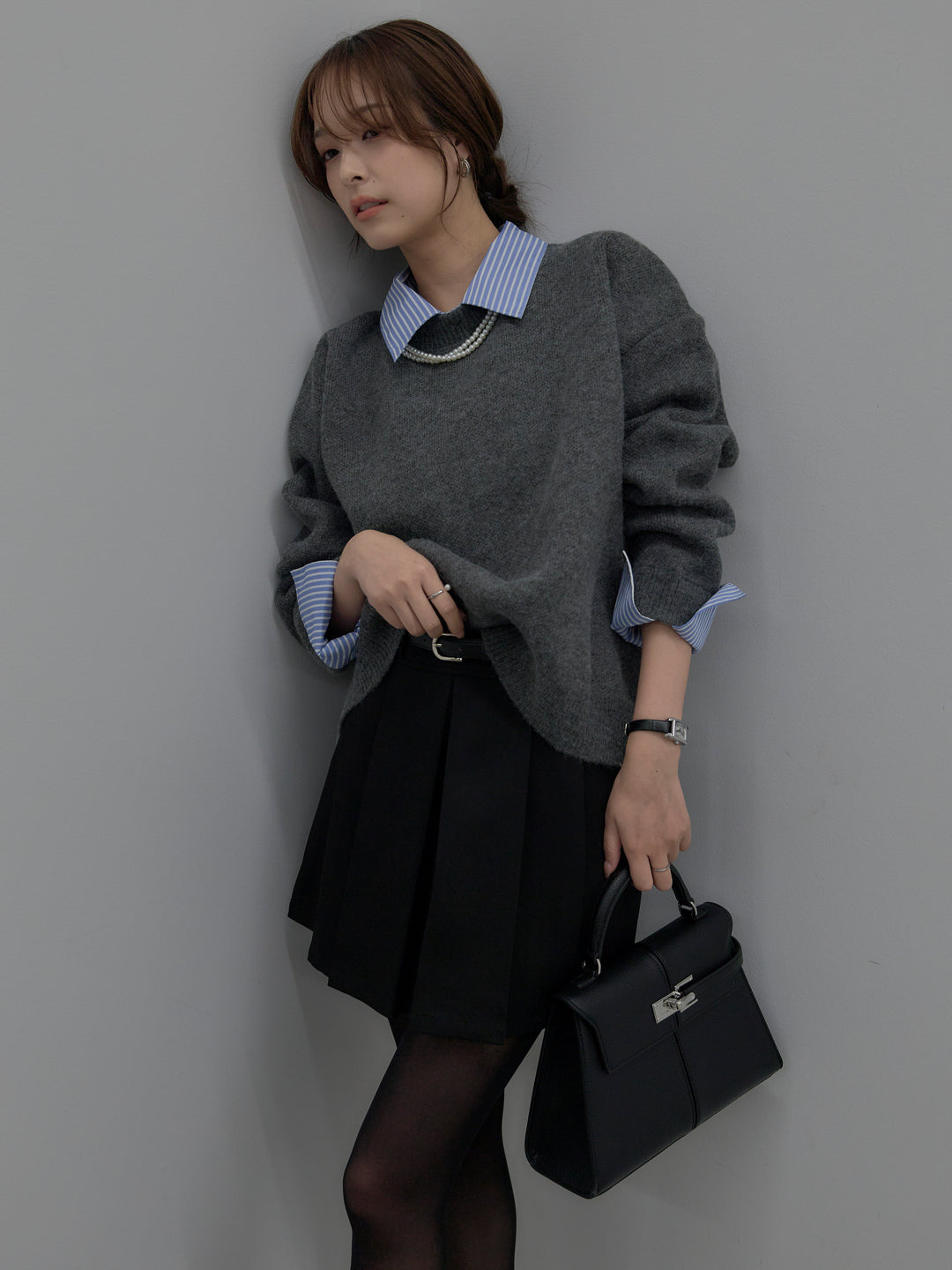 ベルト付きプリーツミニスカート