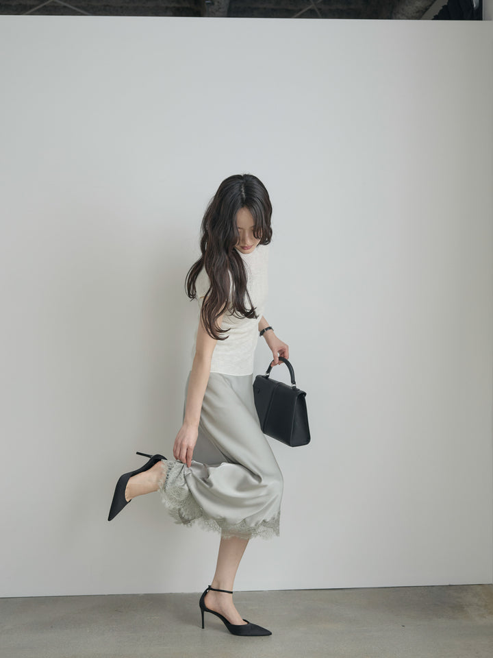 アシンメトリーレーストリムサテンスカート