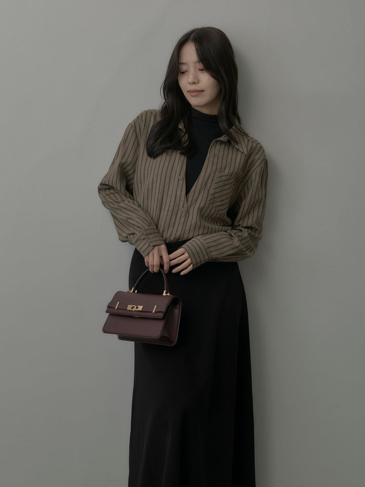 スエードタッチドッキングデザインストライプシャツ