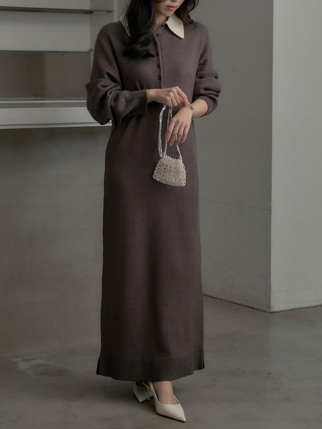 配色ポロニットワンピース