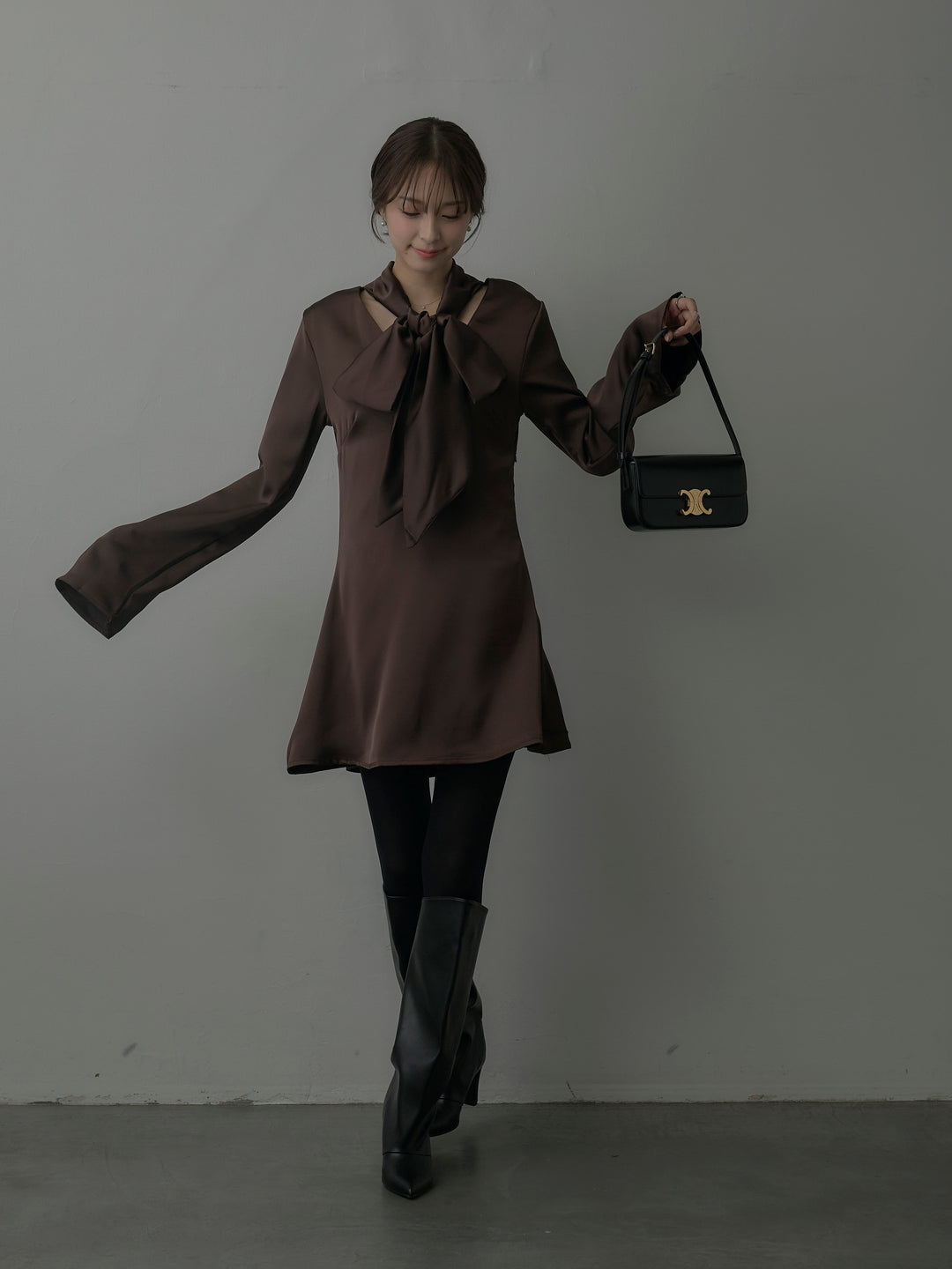 ボウタイサテンミニワンピース