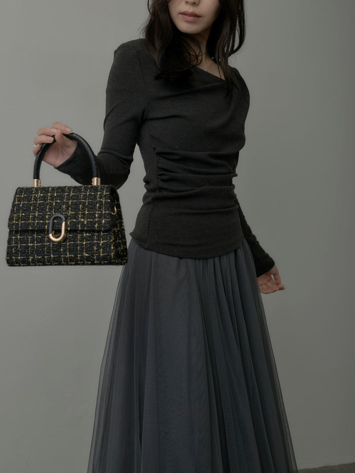 【SET】ドレープデザイントップス+ボリュームチュールスカート(2set)