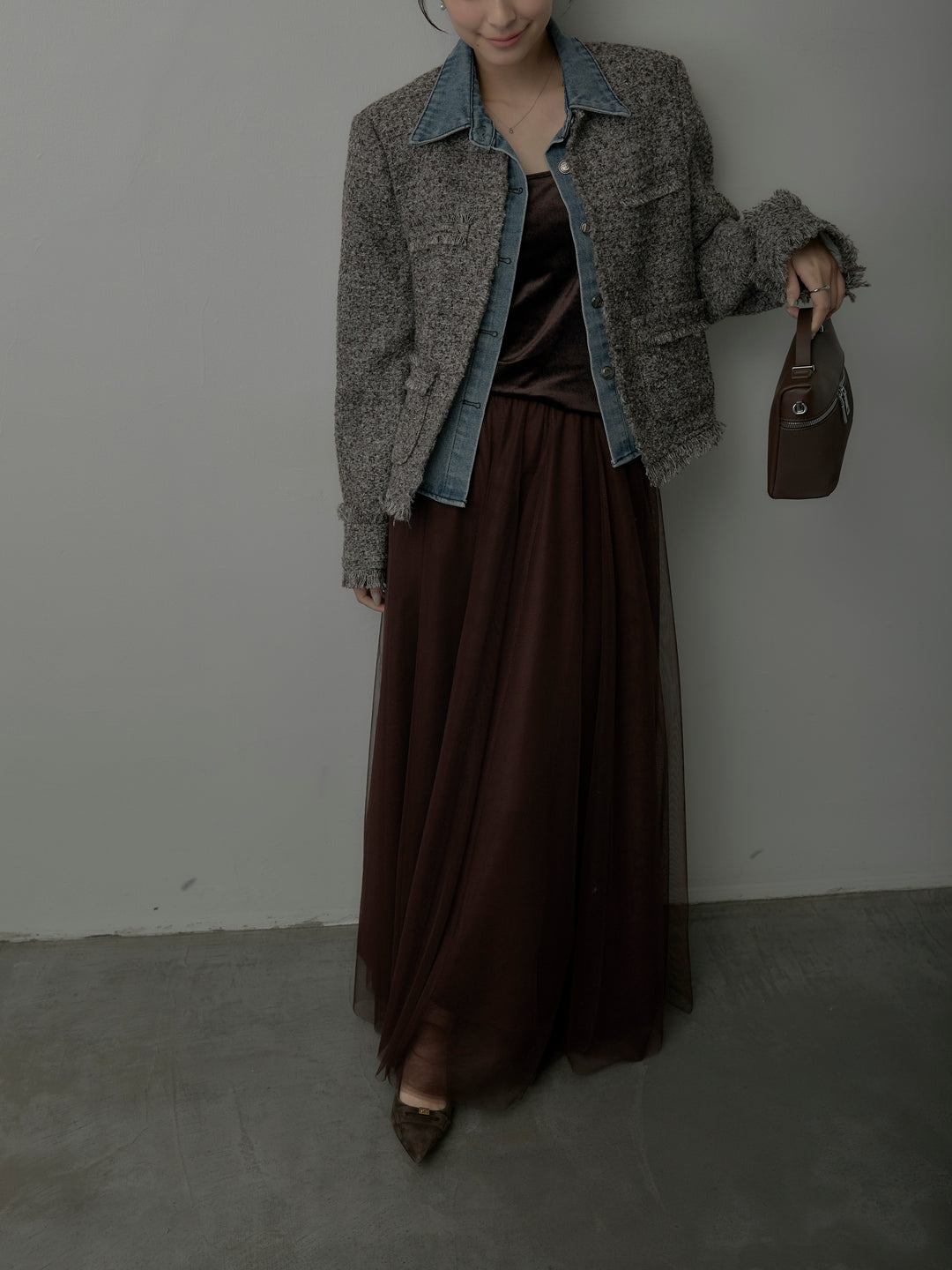 デニムドッキングオーバーサイズツイードジャケット