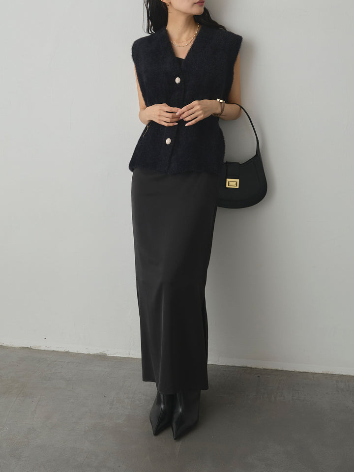 【SET】シャギーニットペプラムベスト+【Essential】サテンドレープキャミワンピ(2set)