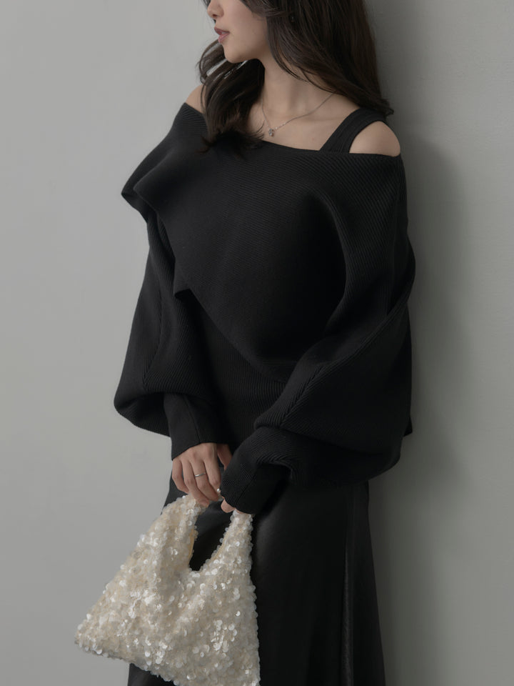 【SET】タンク付きクロスデザインニットプルオーバー+ナローAラインサテンスカート(2set)