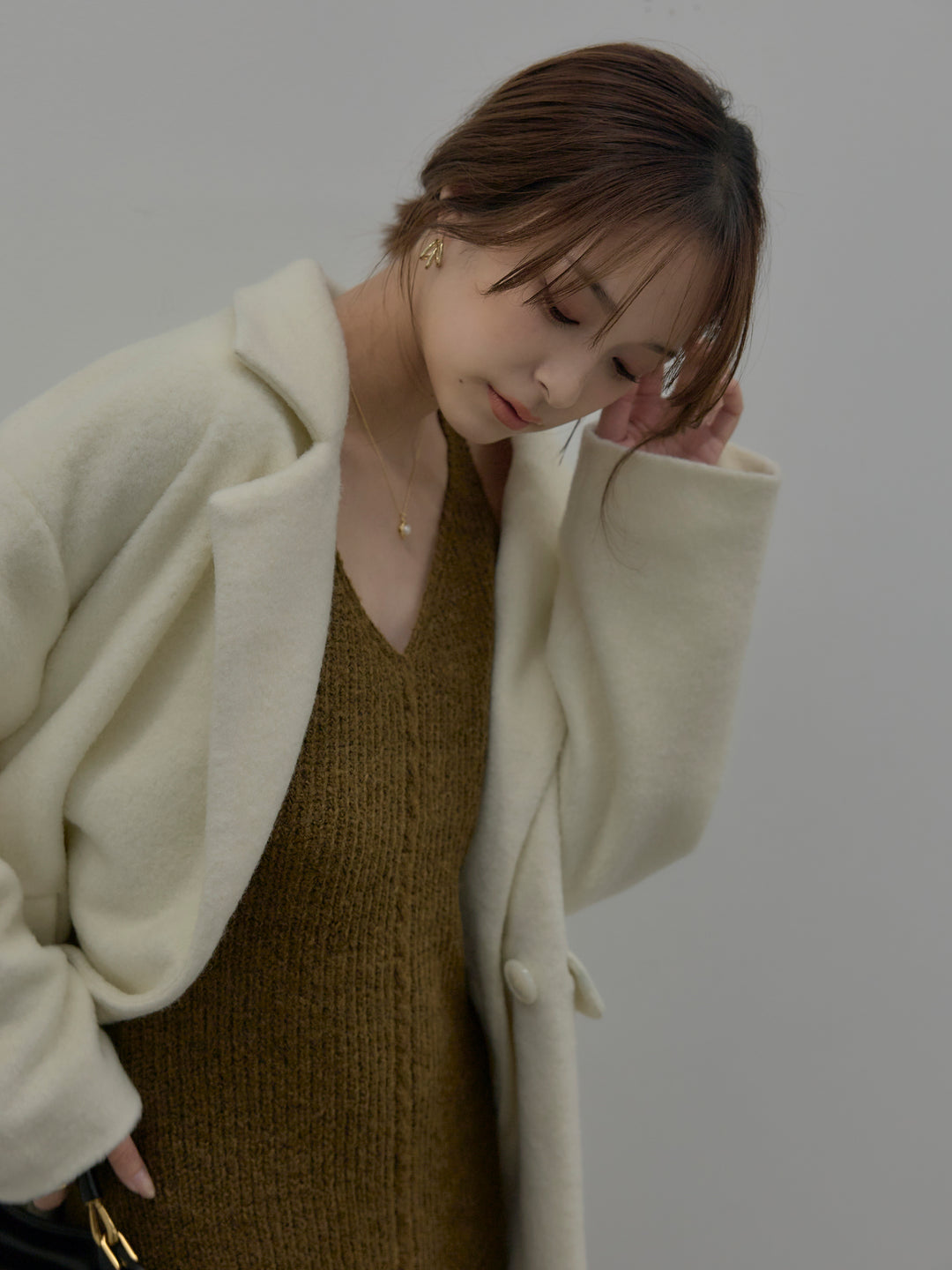 【SET】【Essential】オーバーサイズジャケットコート+リュクスリブニットロングドレス(2set)