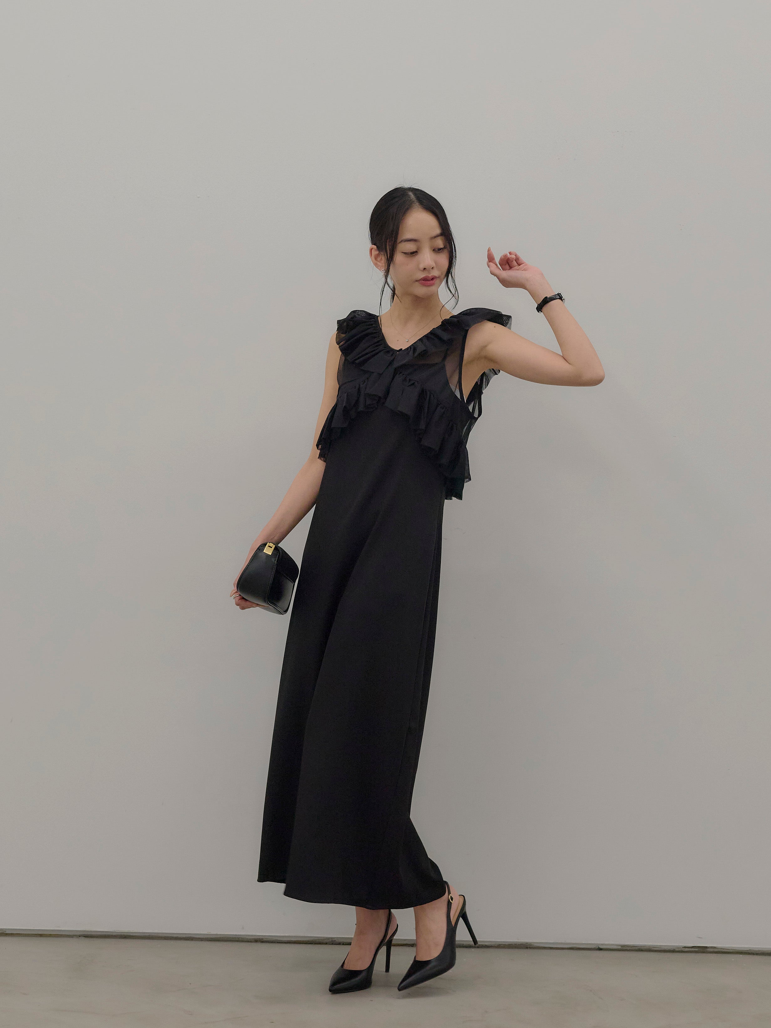 美品✨エンフォルド ロングワンピース キャミソール ツイル プリーツ