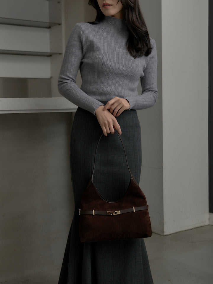 【SET】リブニットタートルネック+【Essential】チェック柄マーメイドスカート(2set)