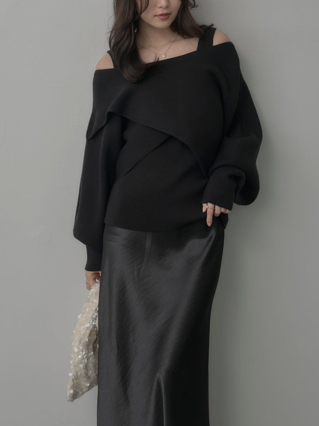 [予約]タンク付きクロスデザインニットプルオーバー