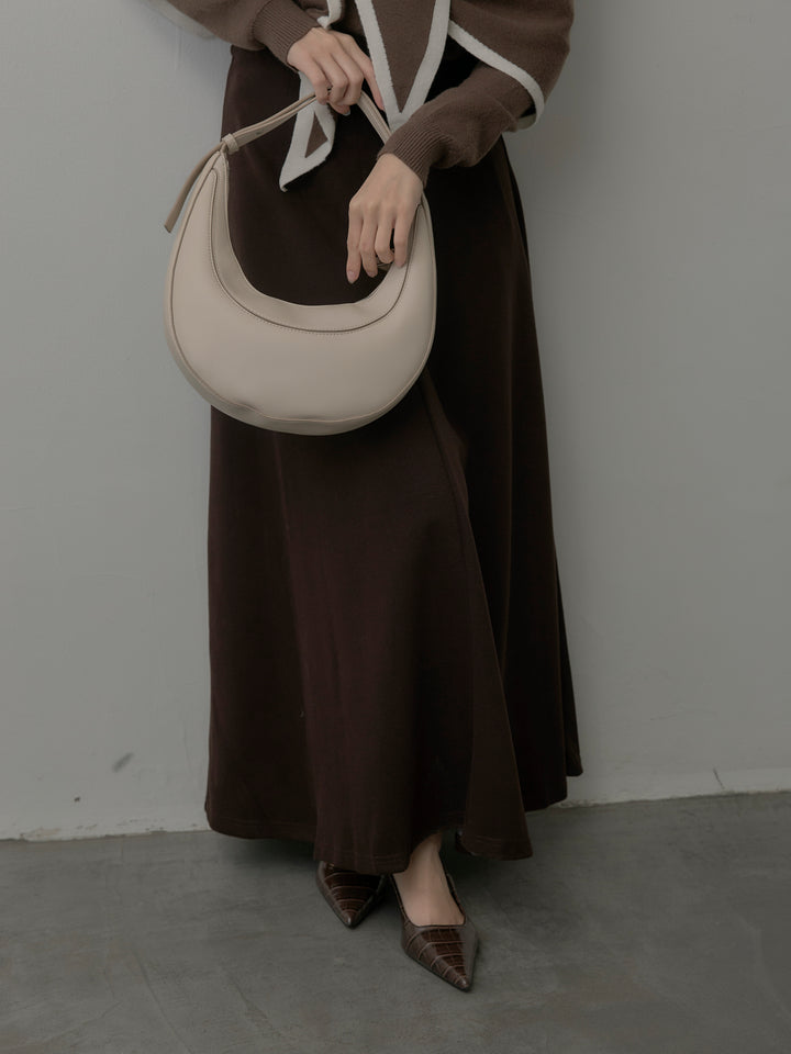 【SET】配色スカーフ付きニットトップス+リラクシーフレアロングスカート(2set)