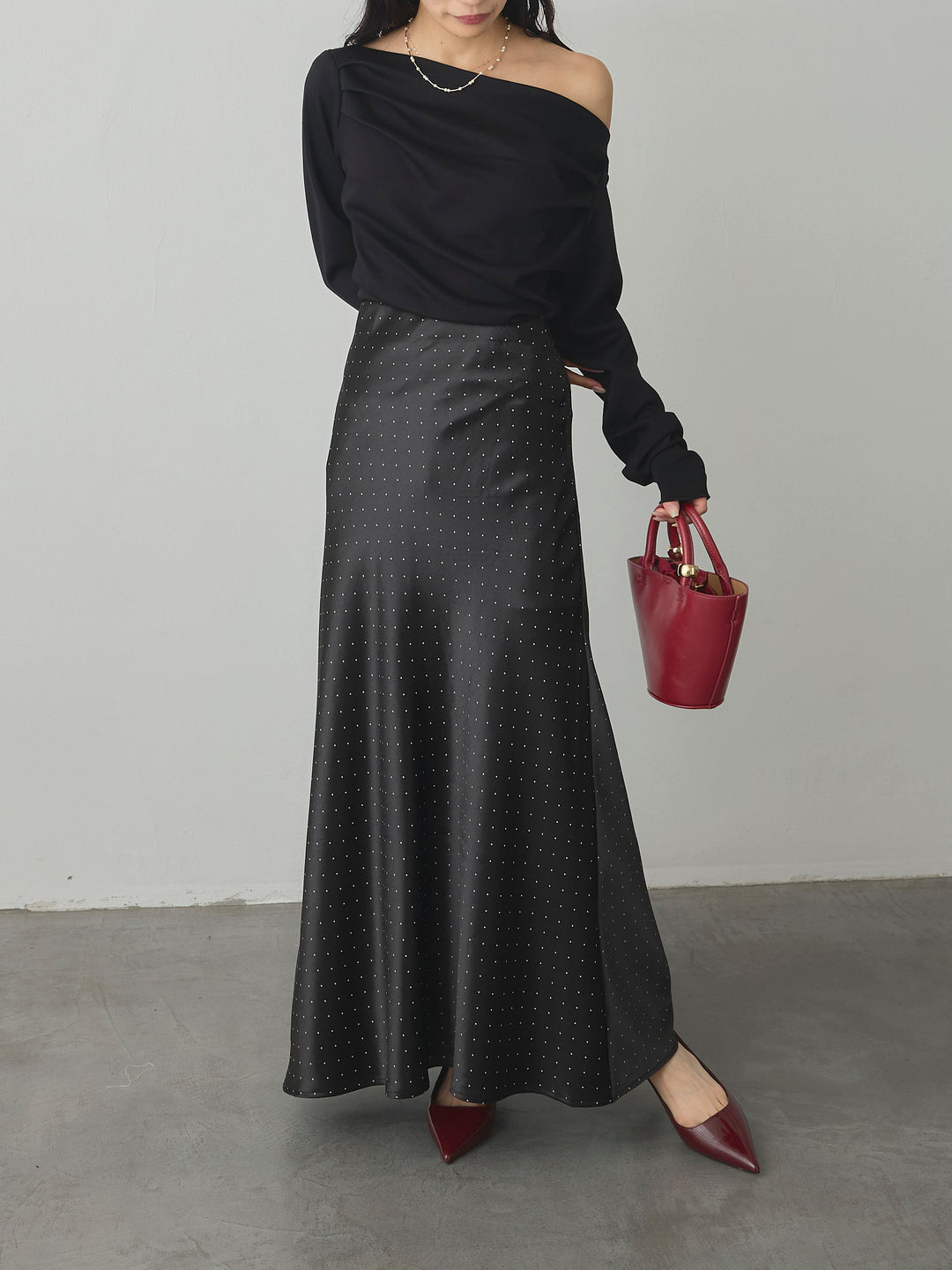 【Essential】2wayショルダードレープカットトップス