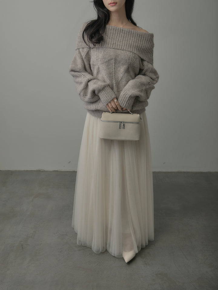 【SET】メランジニットオフショルトップス+ボリュームチュールスカート(2set)