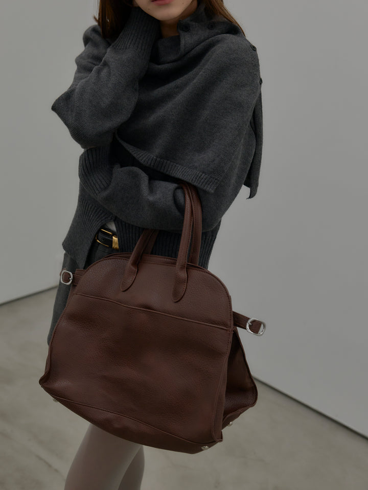 【SET】ケープ付き2WAYフロントスリットニットトップス+ウールタッチミニショートパンツ(2set)