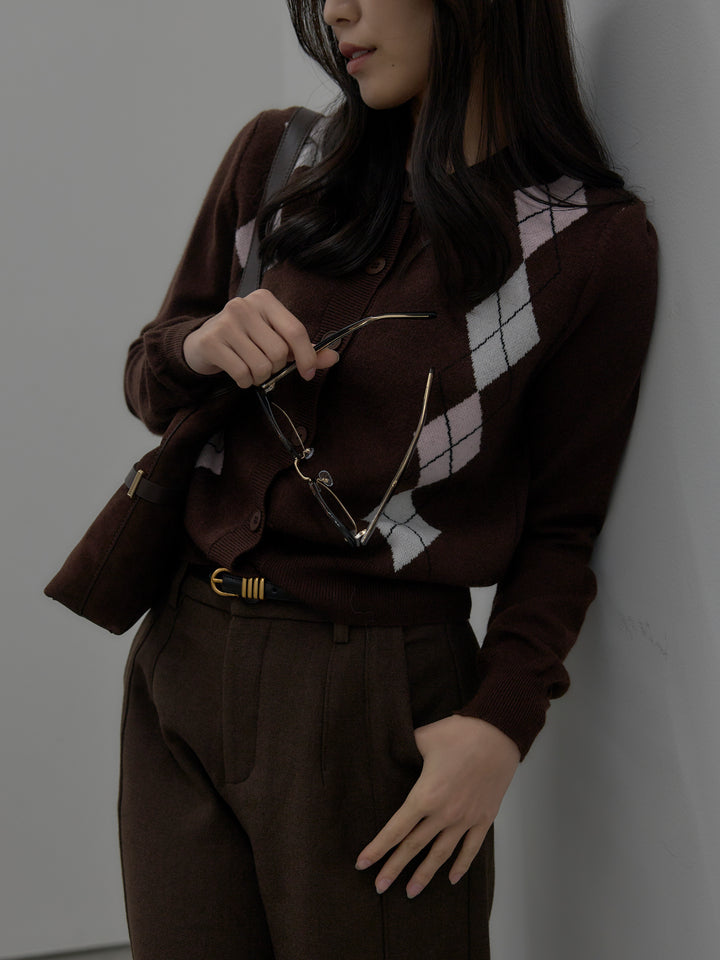 アーガイル柄ニットカーディガン