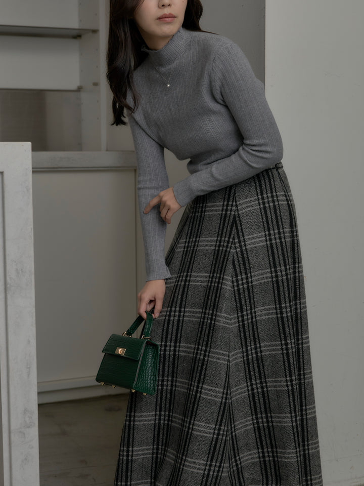 【SET】リブニットタートルネック+【Essential】クラシカルチェックウールタッチスカート(2set)