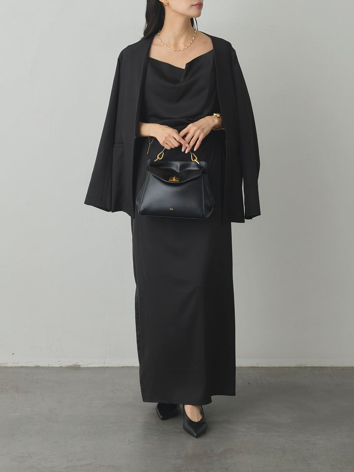 【SET】【Essential】フロントホックノーカラージャケット+【Essential】サテンドレープキャミワンピ(2set)