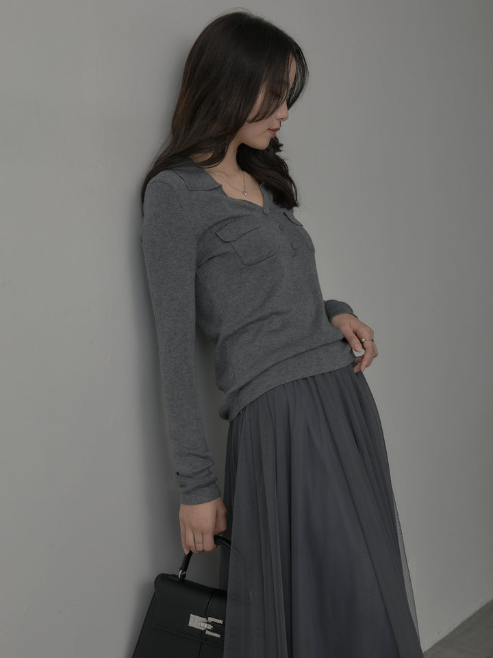 [予約]ポケットデザインリブニットトップス